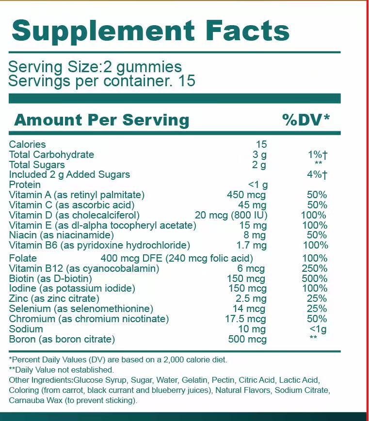 Weluoju Multivitamin Gummies - Immune, Energy & Beauty Support (30 Count)